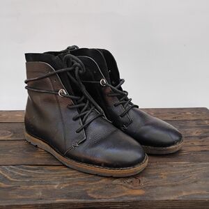 HUB Black Leather And Suede Ankle Boots With Back Strap Loop